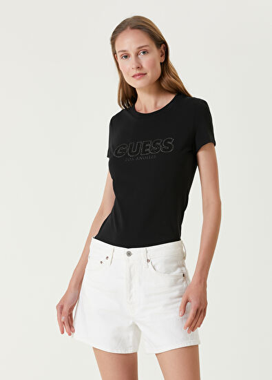 Guess Sangallo Siyah Logolu T Shirt Siyah