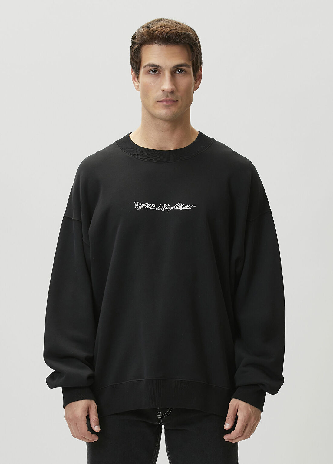 Off-White Siyah Logo Jakarlı Sweatshirt