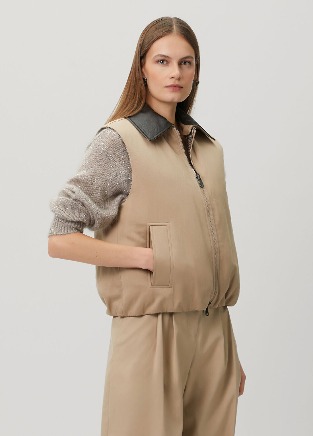 Brunello Cucinelli Camel Ekoseli Çift Taraflı Yelek