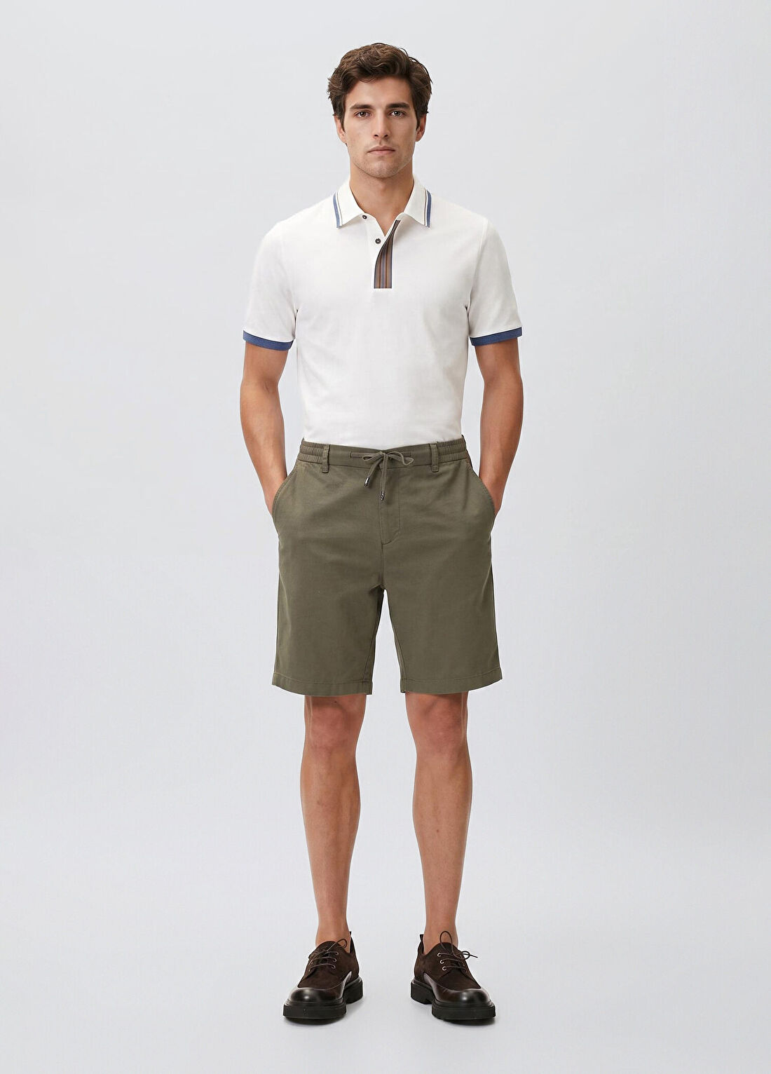 Network Slim Fit Haki Keten Karışımlı Dokuma Şort