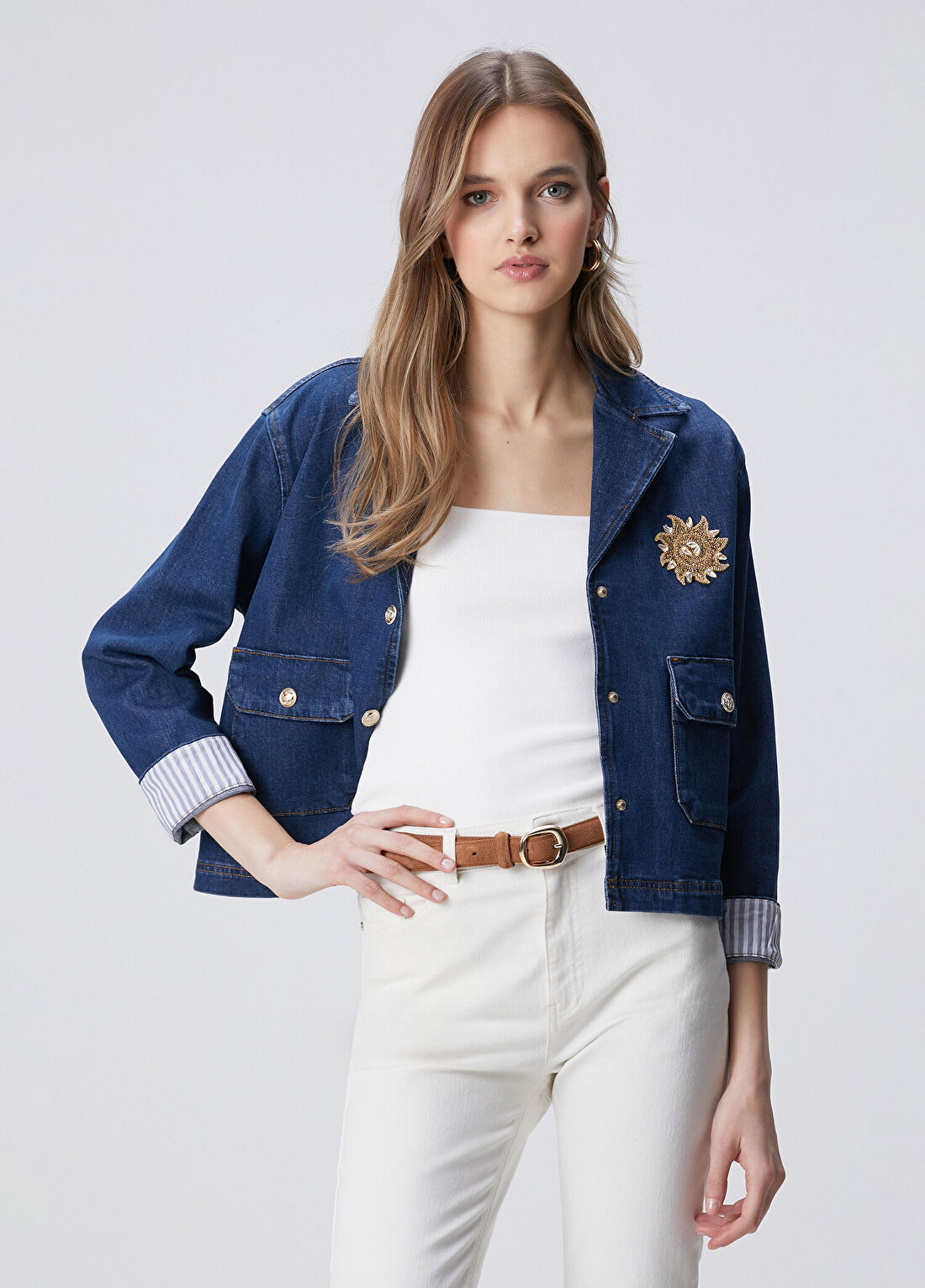 Network Koyu Mavi İndigo Çıtçıt Kapatma Denim Ceket