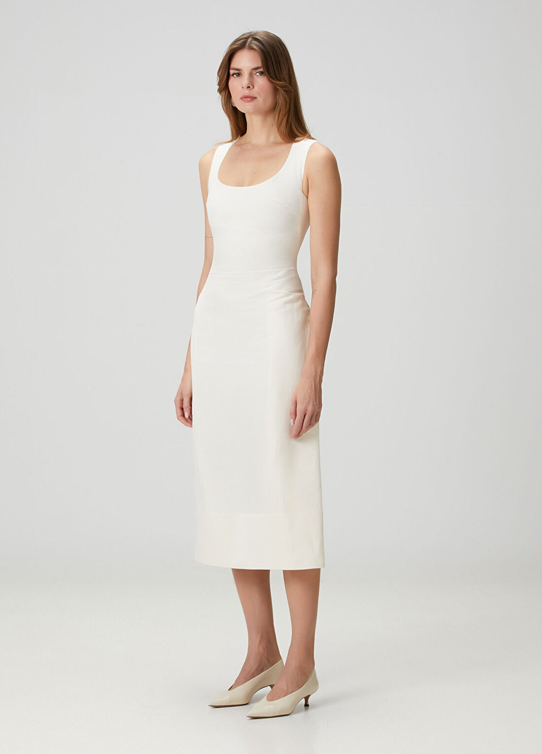 Jacquemus Tablier Beyaz Midi Keten Elbise görsel 3
