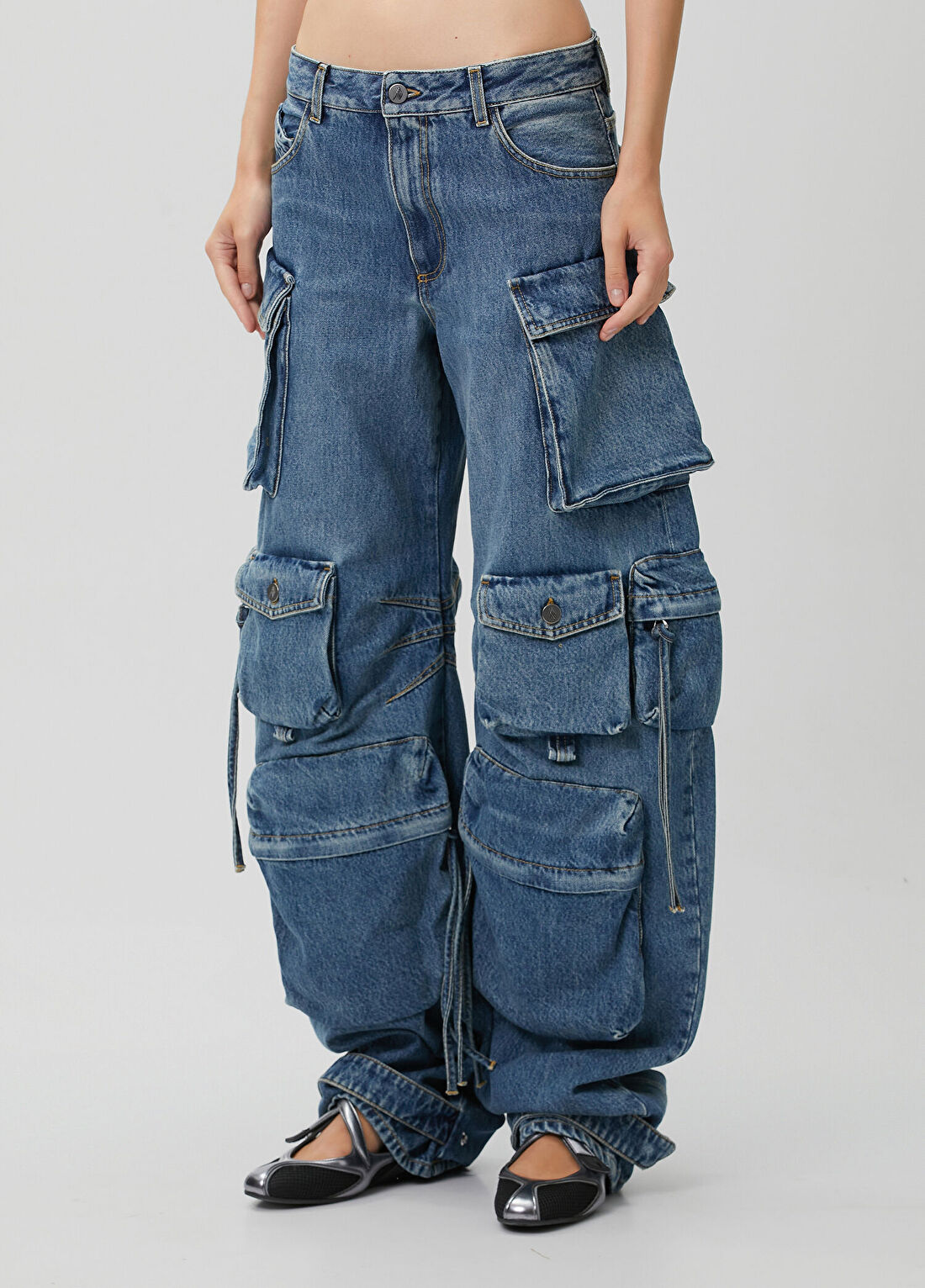 The Attico Mavi Kargo Jean Pantolon görsel 3