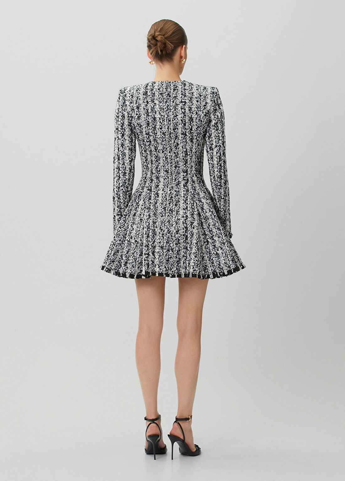 Balmain Siyah Beyaz Mini Tweed Elbise görsel 4
