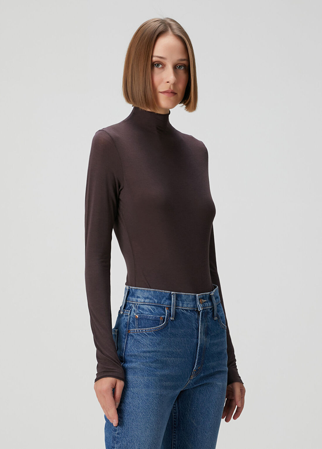 Skims Long Sleeve Turtleneck Bordo Body görsel 3
