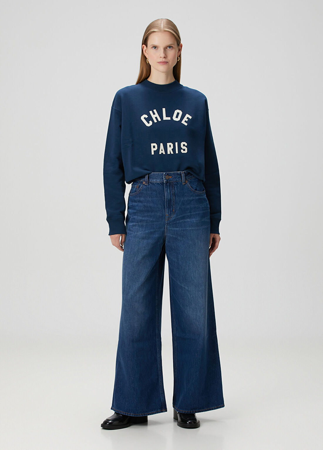 Chloe Lacivert Wide Leg Jean Pantolon