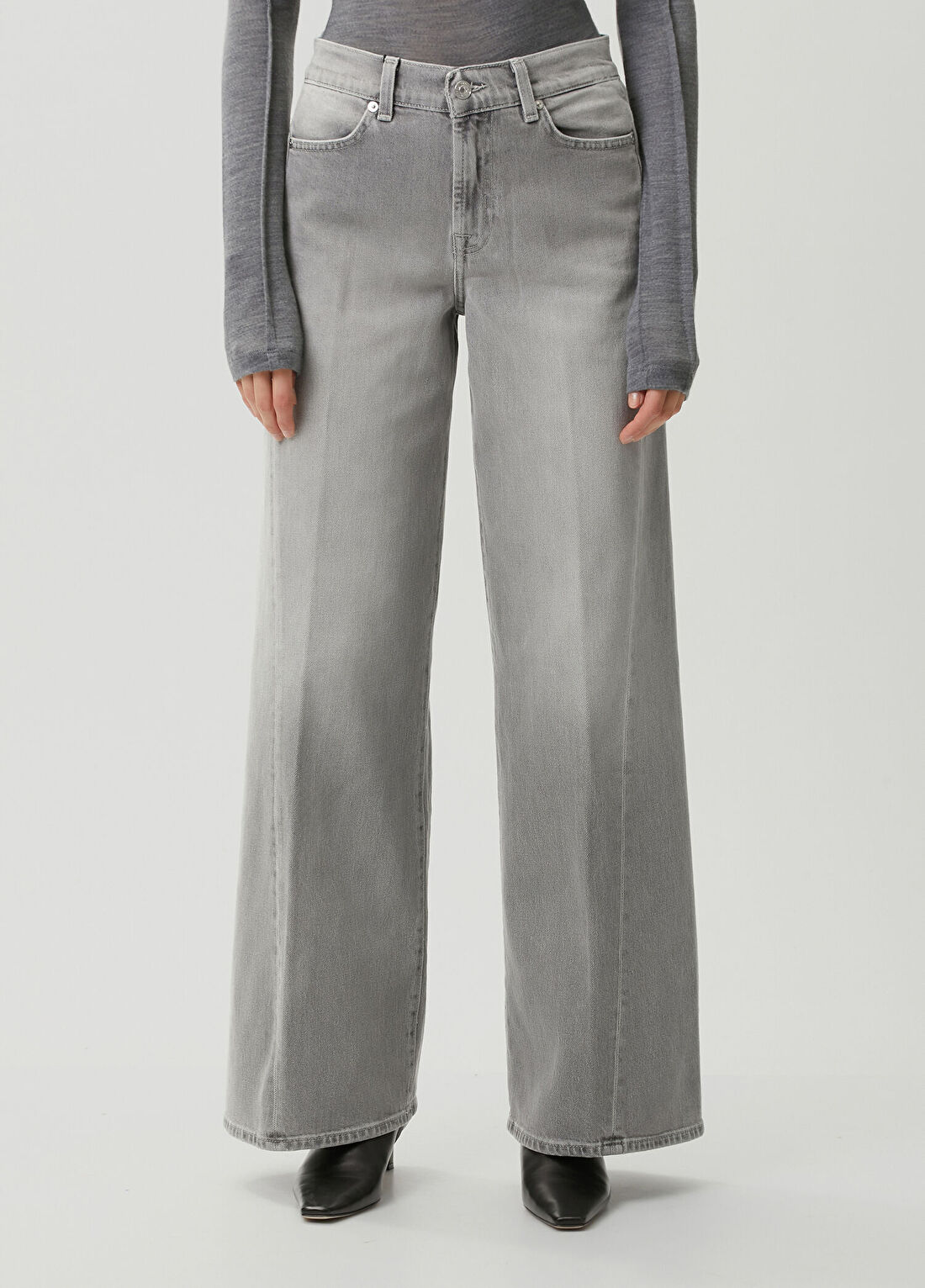 7 For All Mankind Gri Wide Leg Jean Pantolon görsel 2