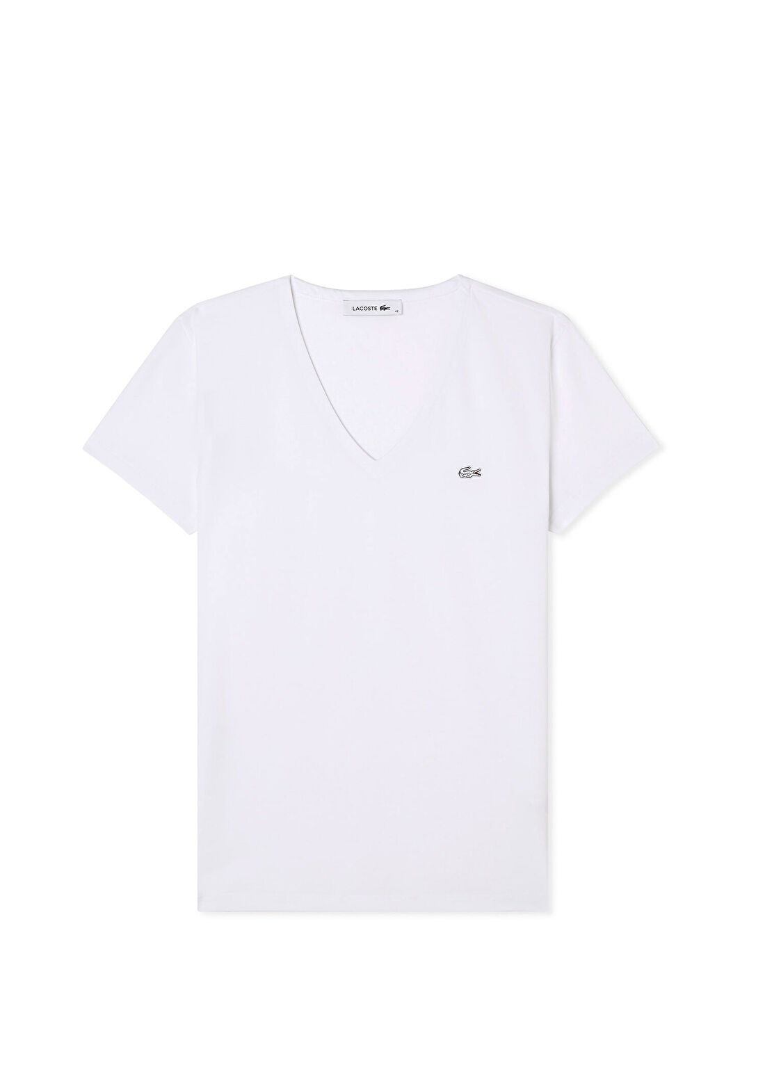 Lacoste Beyaz V Yaka Slim Fit Kısa Kollu Kadın T-Shirt görsel 3