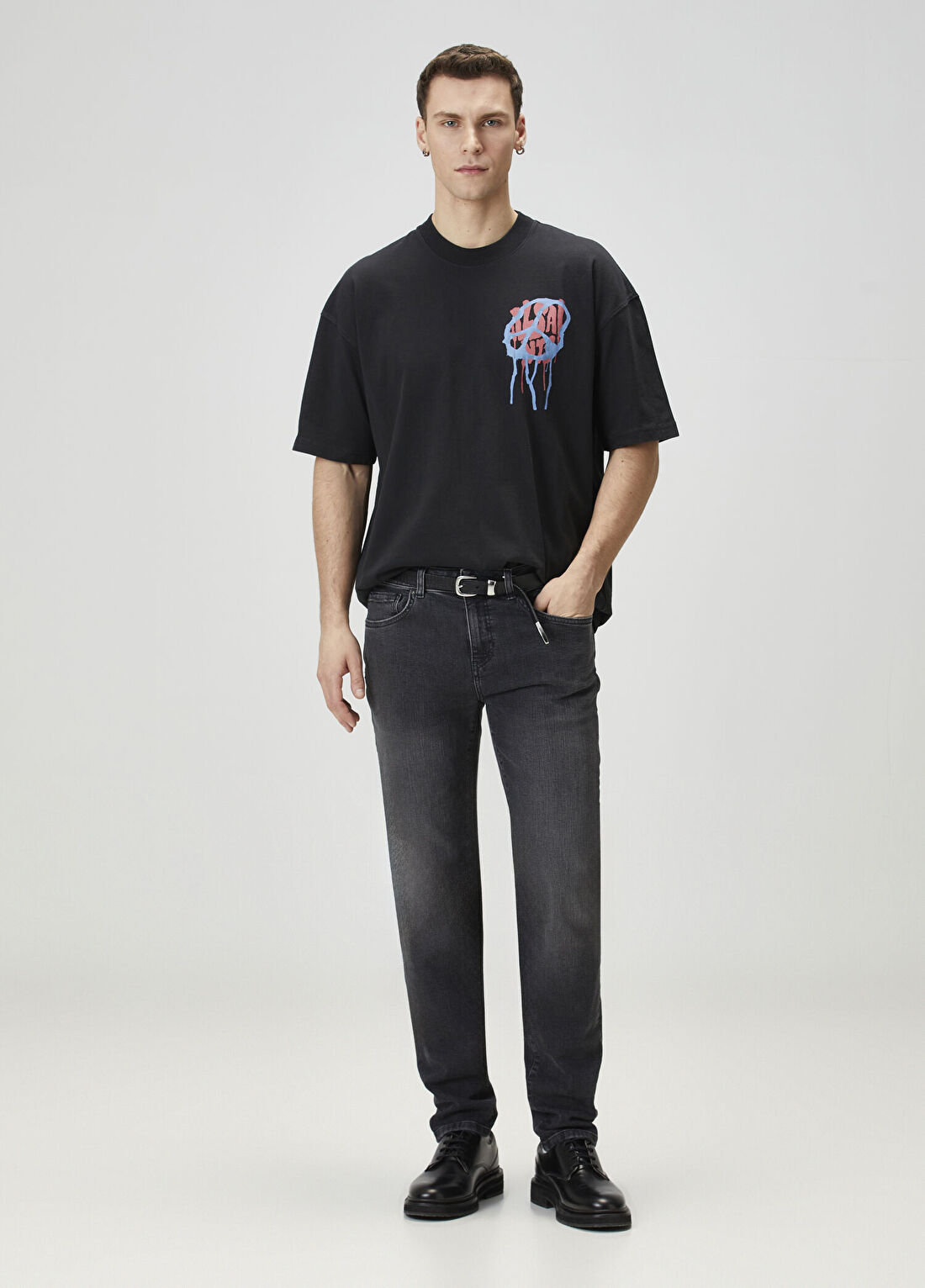 AllSaints Runner Antrasit Oversized T-shirt görsel 2