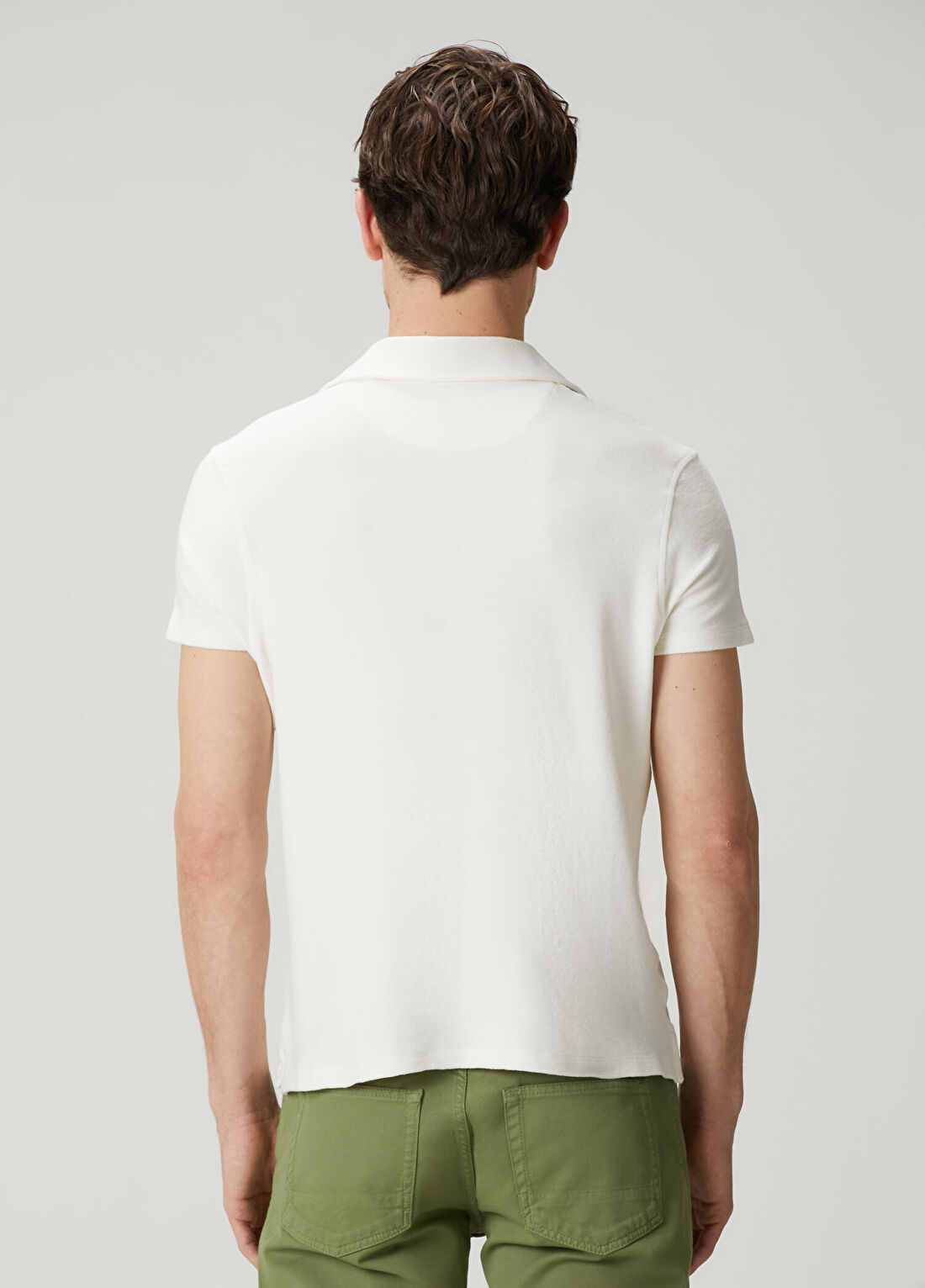 Isaia Beyaz Polo Yaka İpek T-shirt görsel 4