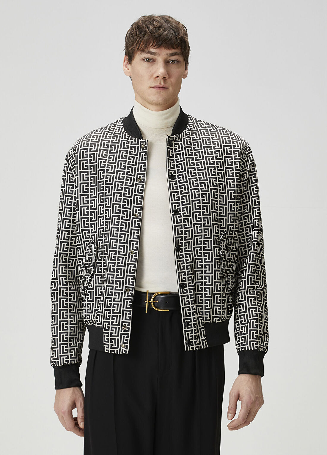 Balmain Siyah Beyaz Logo Desenli Çift Taraflı Bomber Mont
