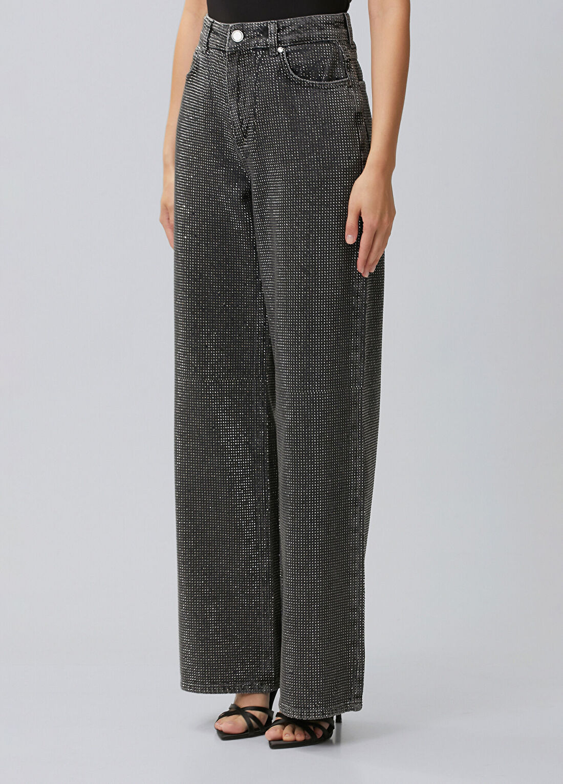 Network Antrasit Wide Leg Taş Baskılı Denim Pantolon görsel 2