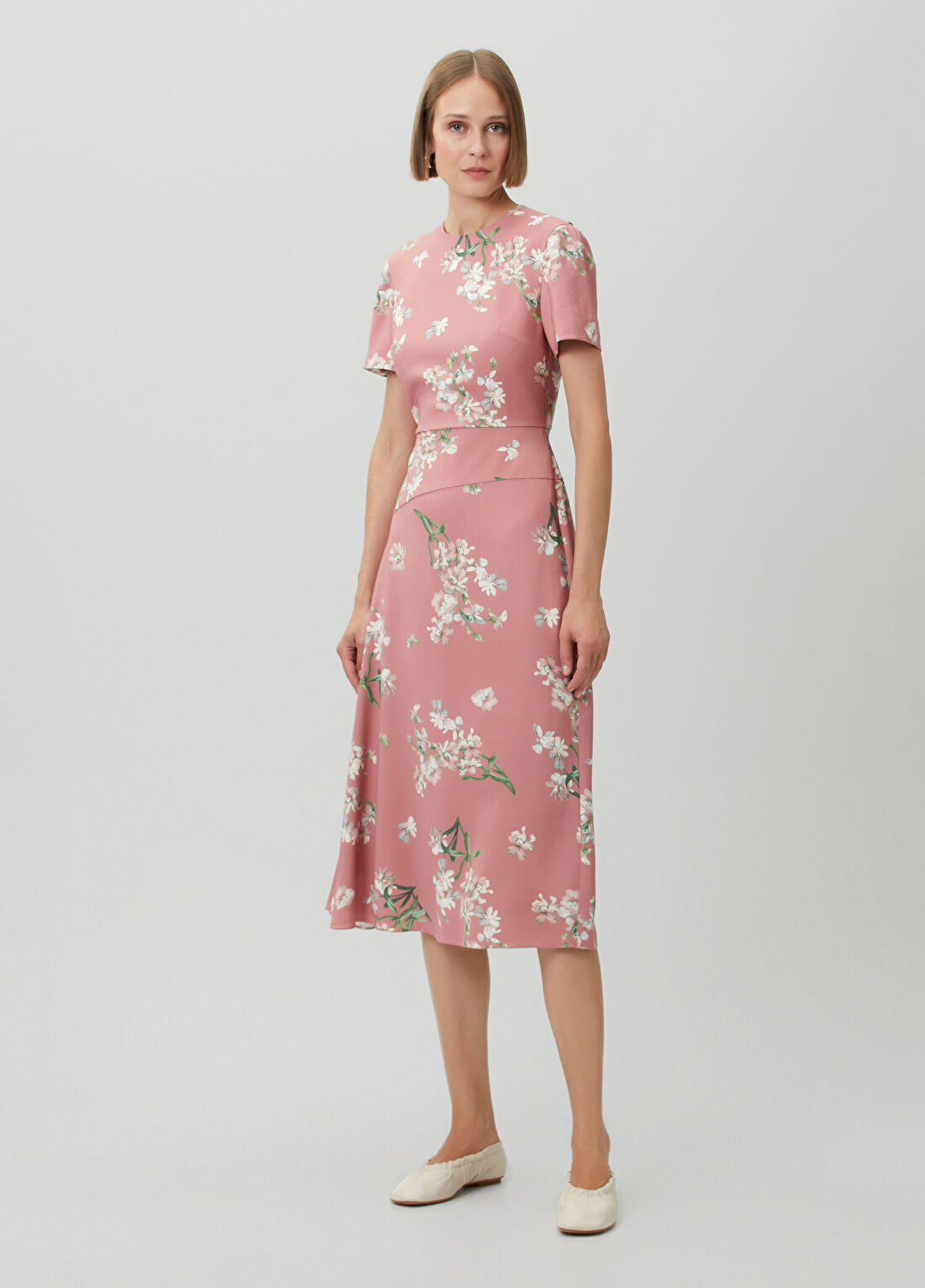 Erdem Pembe Çiçekli Midi Elbise görsel 3