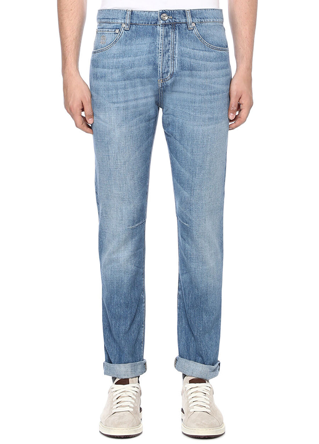 Brunello Cucinelli Leisure Fit Mavi Normal Bel Dar Paça Jean Pantolon