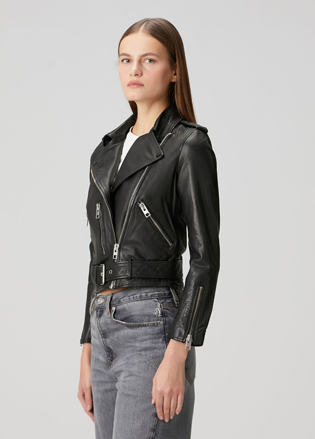 AllSaints Siyah Deri Ceket görsel 3
