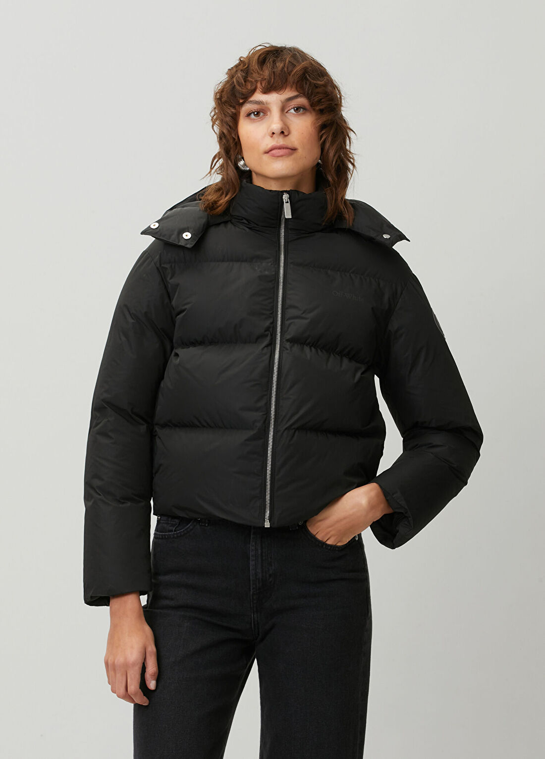 Off-White Siyah Kapüşonlu Mont