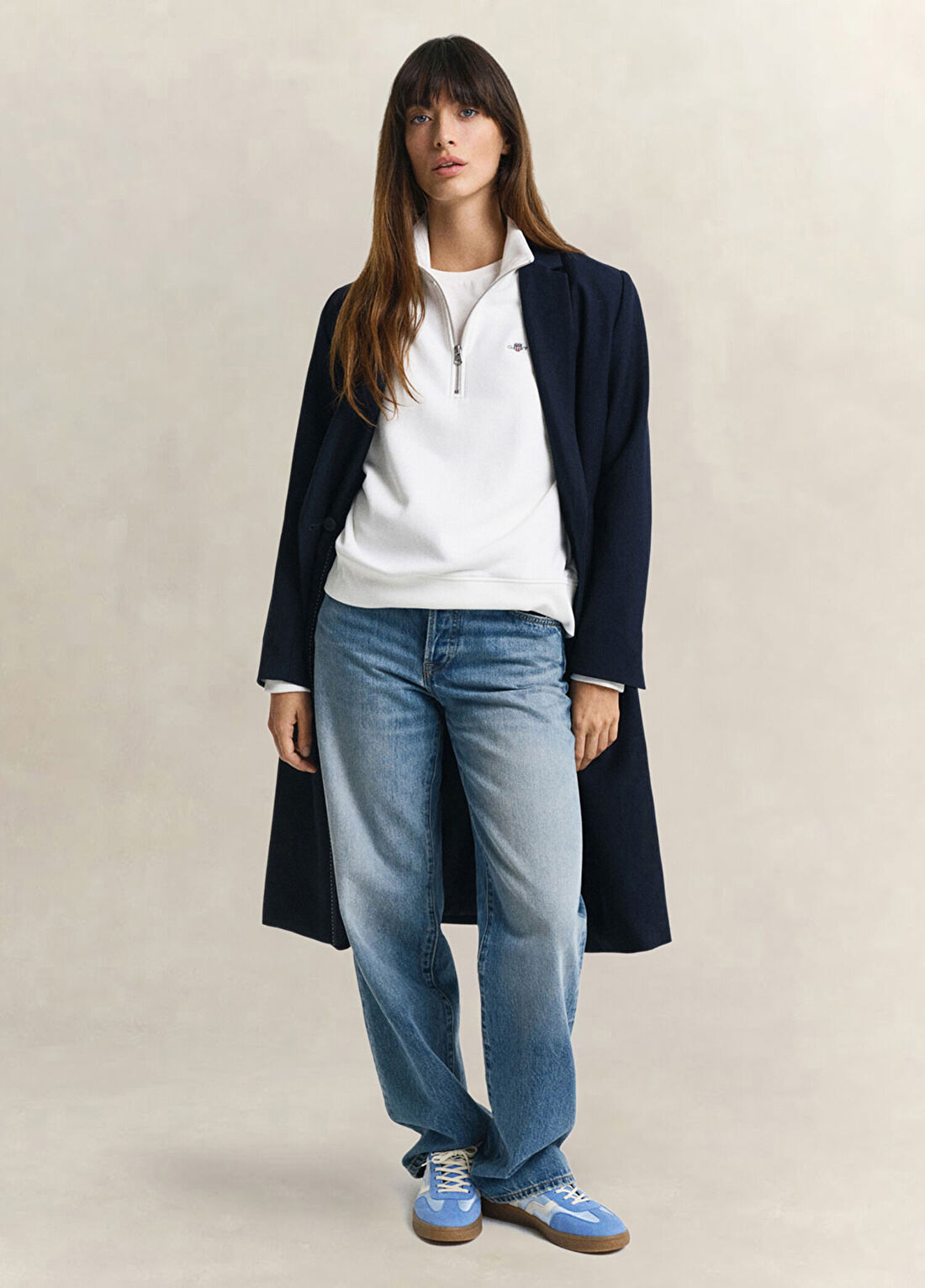Gant Krem Rengi Yarım Fermuarlı Relaxed Fit Kadın Sweatshirt görsel 2