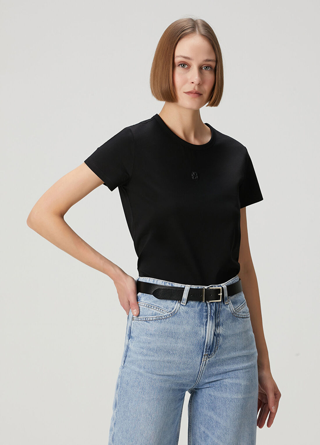 Boss Siyah Logo Nakışlı Jersey T-shirt görsel 3