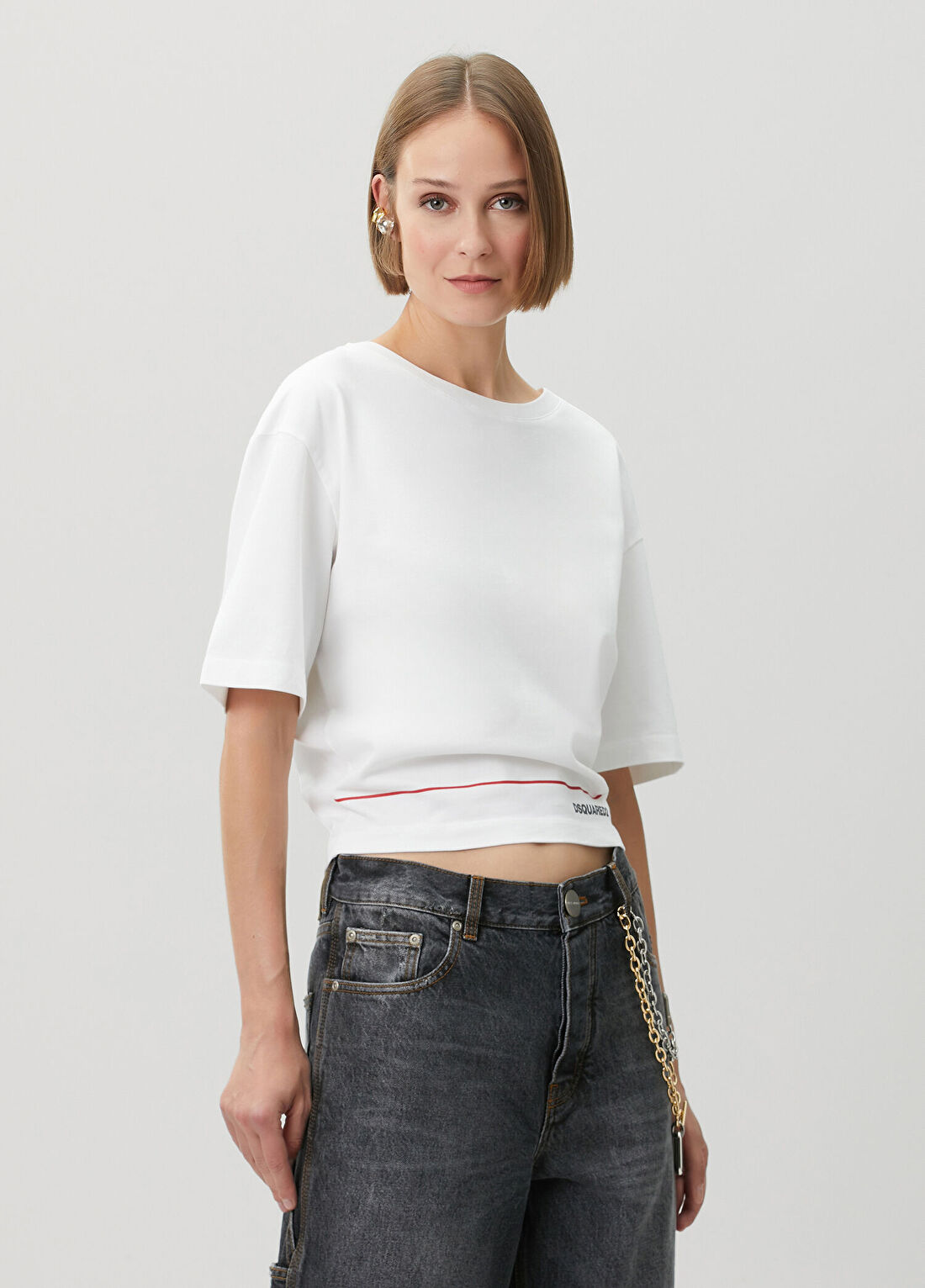 Dsquared2 Beyaz Logo Baskılı T-shirt görsel 3