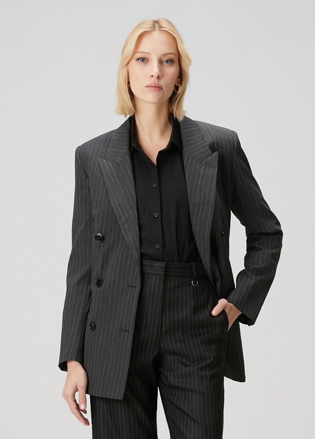 Isabel Marant Antrasit Çizgili yün Blazer