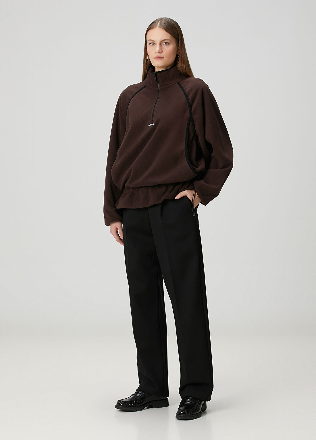 Rotate Casual Fleece Koyu Kahverengi Ceket görsel 2