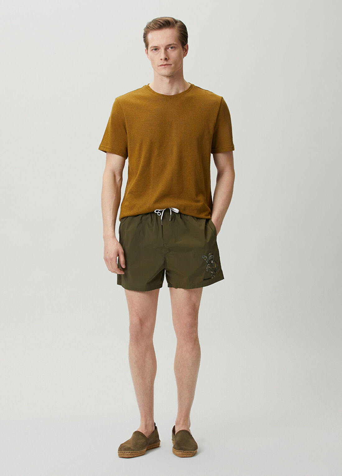 Dsquared2 Haki Beli Kordonlu Patch Detaylı Mayo