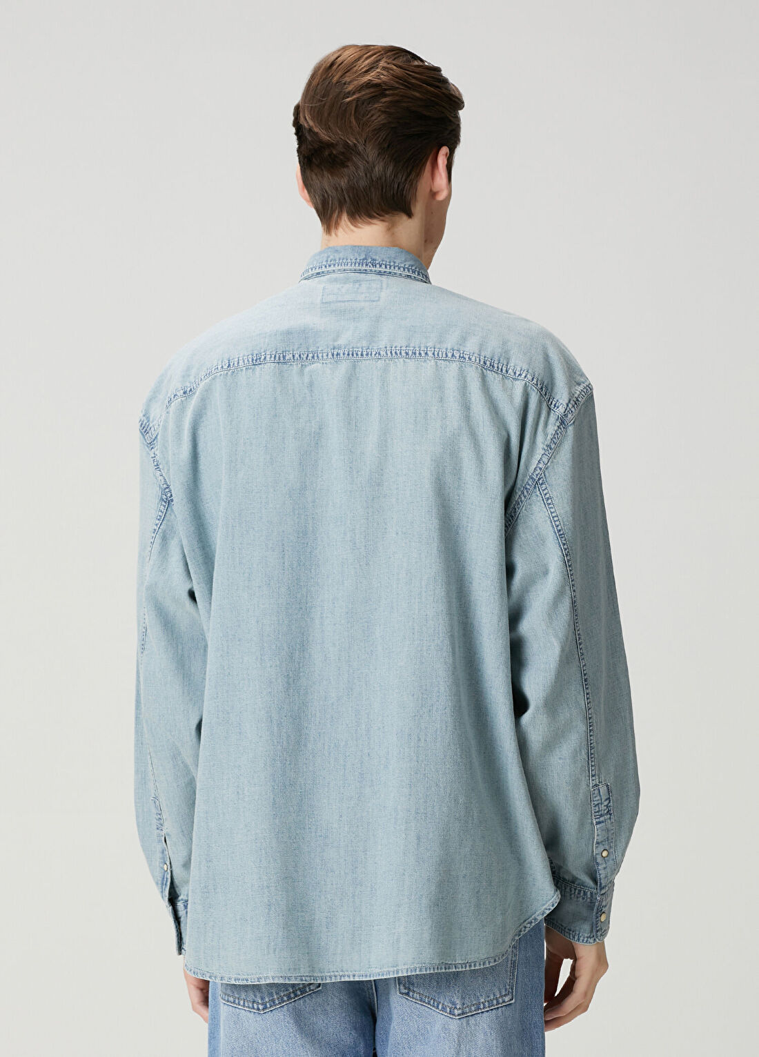 AllSaints Gribbs Mavi Denim Gömlek görsel 4