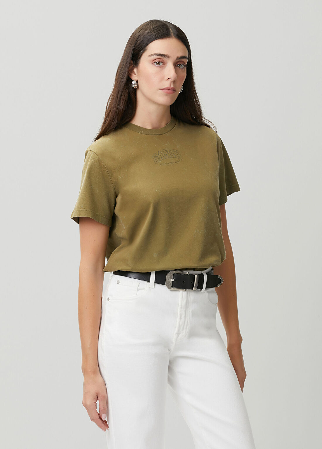Ganni Haki Logolu T-shirt görsel 3