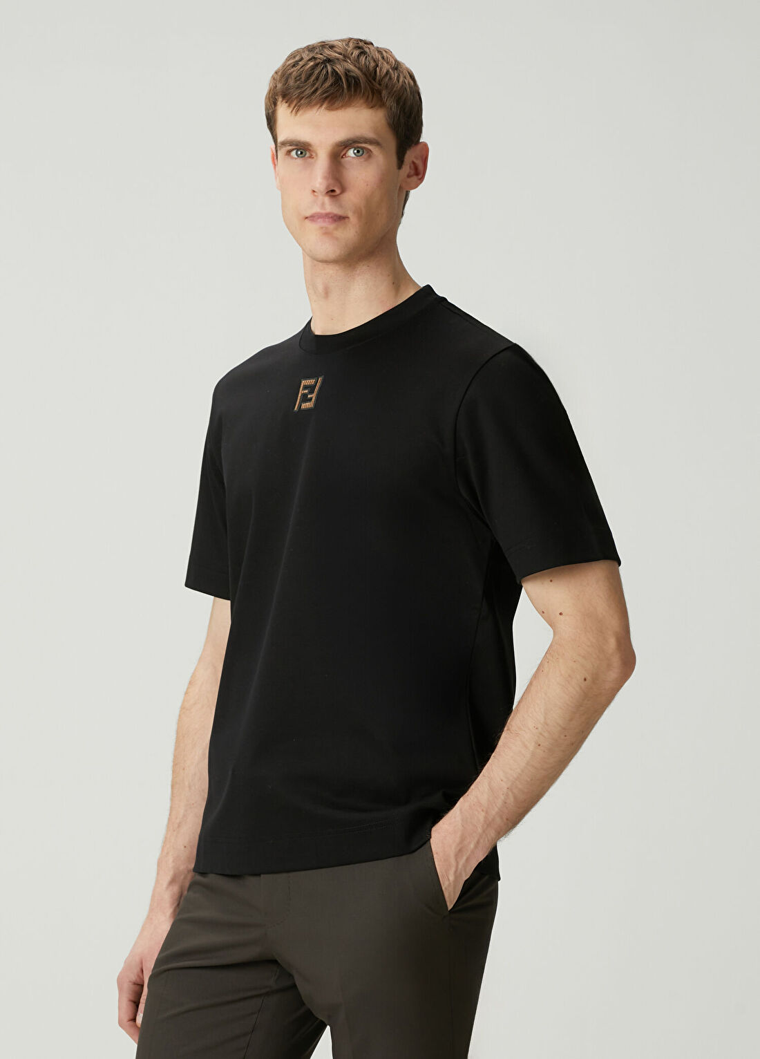 Fendi Siyah Logo Nakışlı T-shirt görsel 3