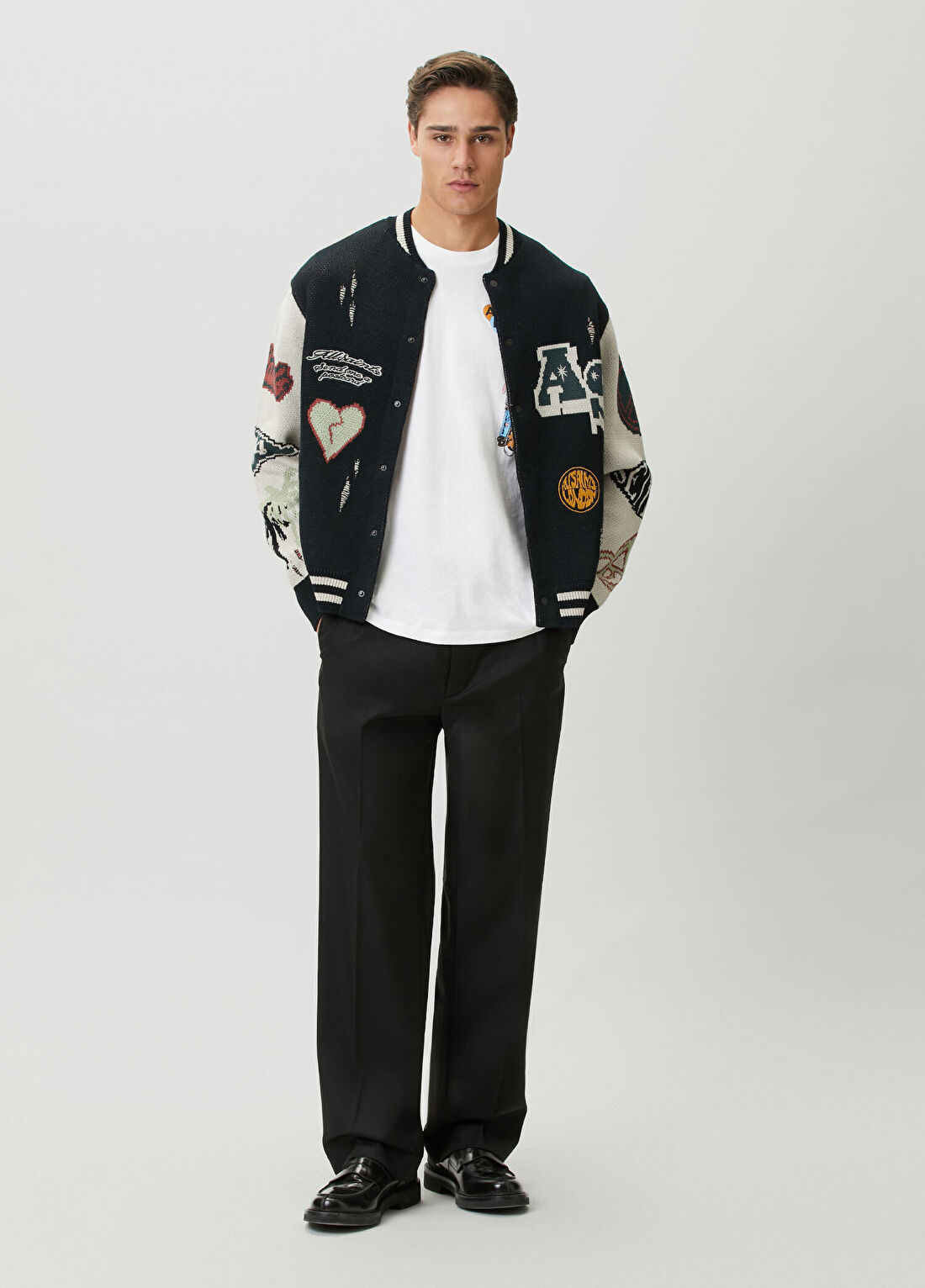 AllSaints Chase Siyah Beyaz Jakarlı Hırka