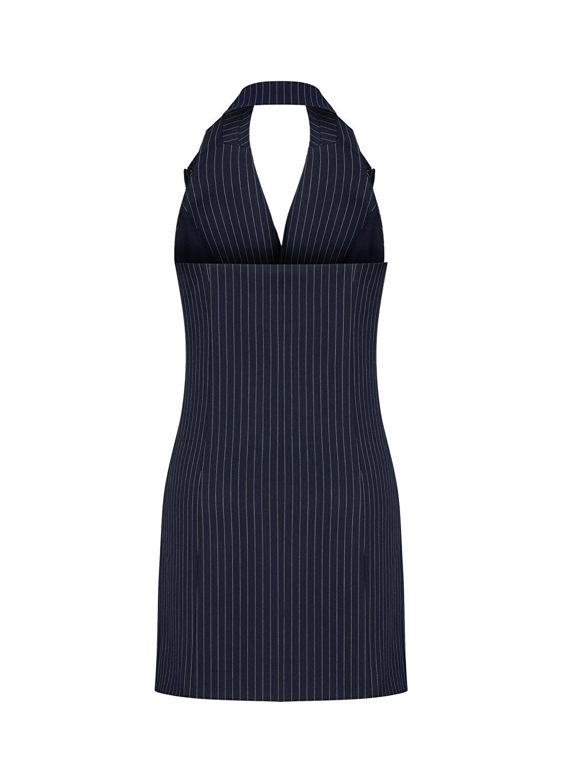 Feel The Lotus Samantha Deep Sea Blue White Çizgili Kruvaze Kolsuz Kadın Mini Elbise görsel 2