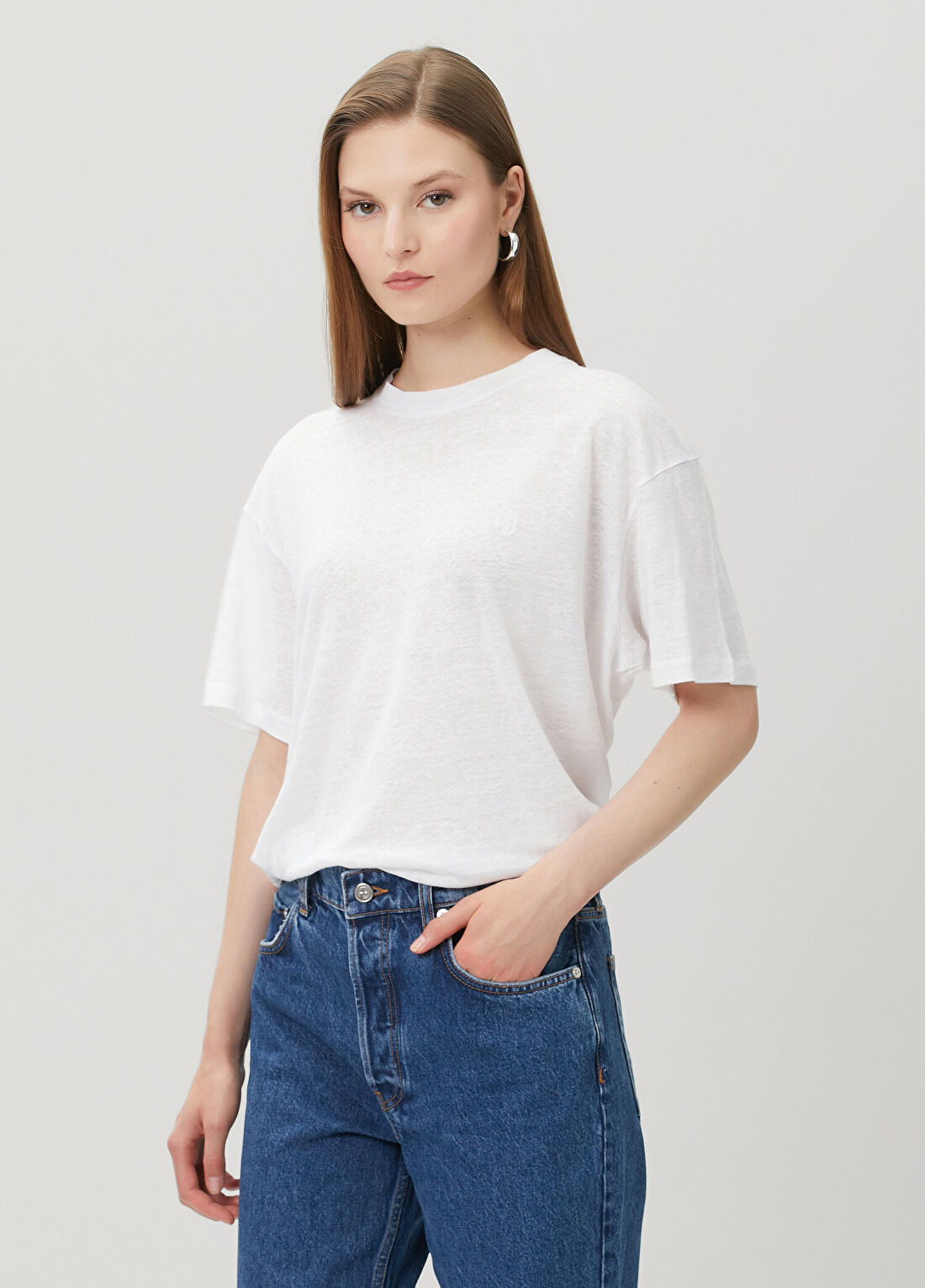 Anine Bing Cade Beyaz Keten T-shirt