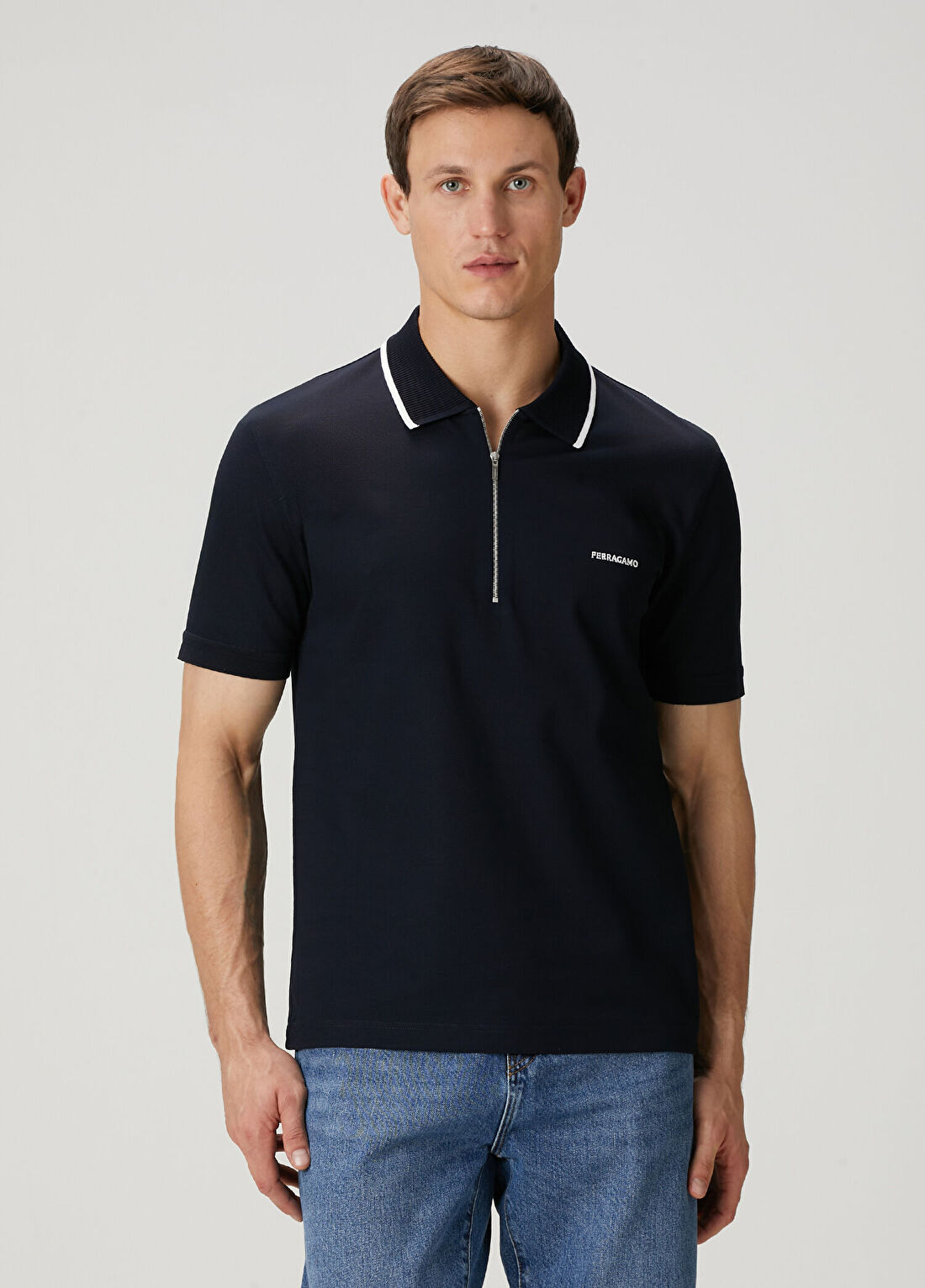 Ferragamo Lacivert Polo Yaka T-shirt