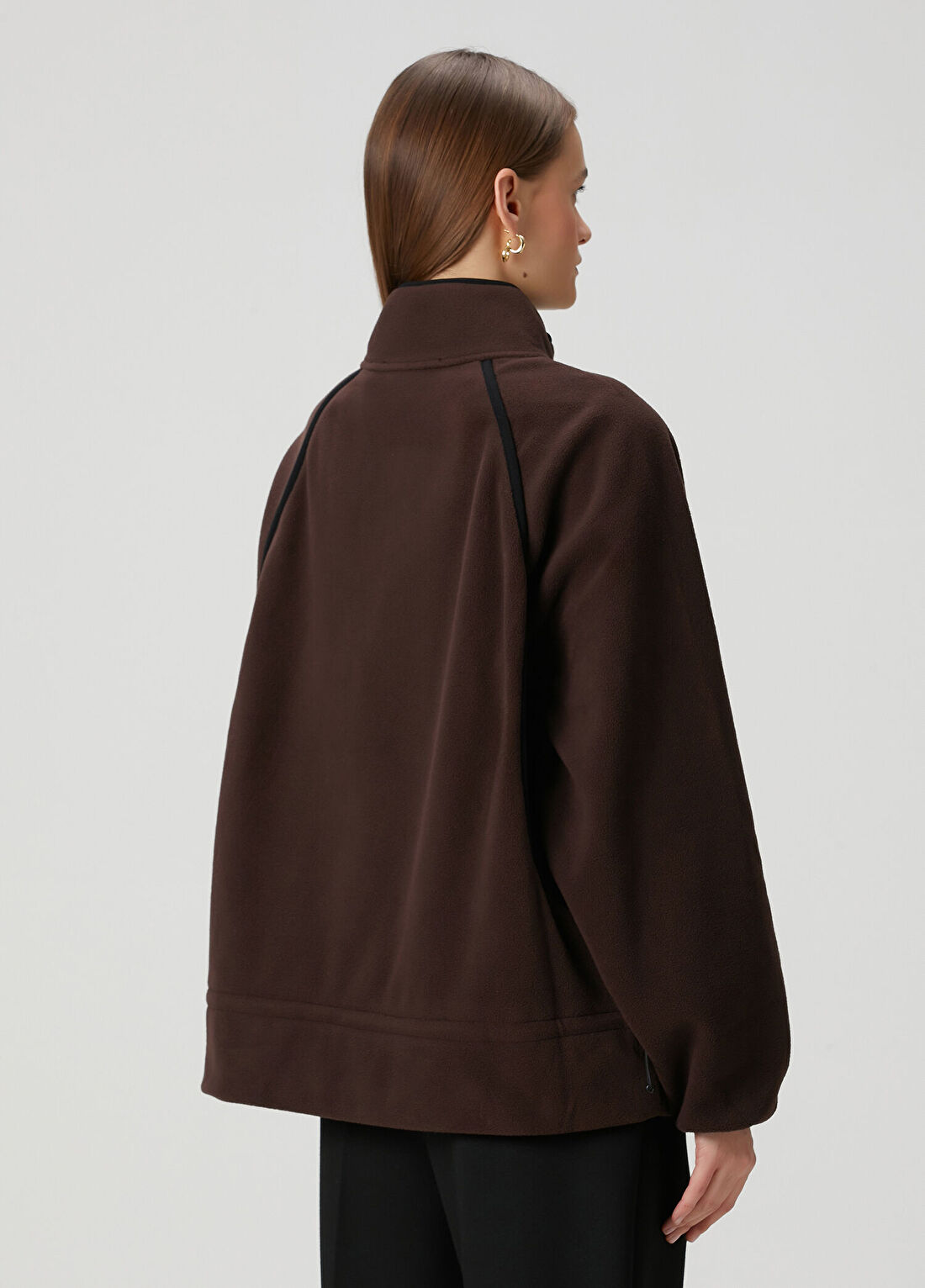 Rotate Casual Fleece Koyu Kahverengi Ceket görsel 4