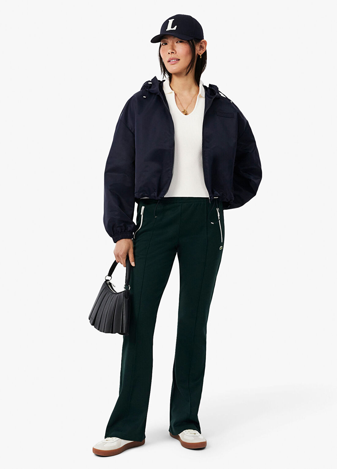 Lacoste Beyaz Slim Fit Polo Yaka Kısa Kollu Kadın Triko Kazak görsel 4