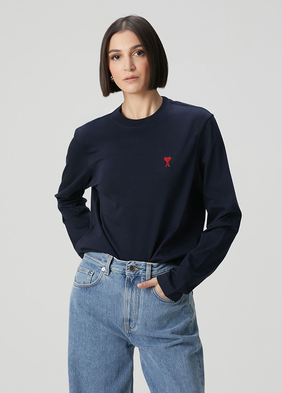 Ami Paris Lacivert Uzun Kol T-shirt