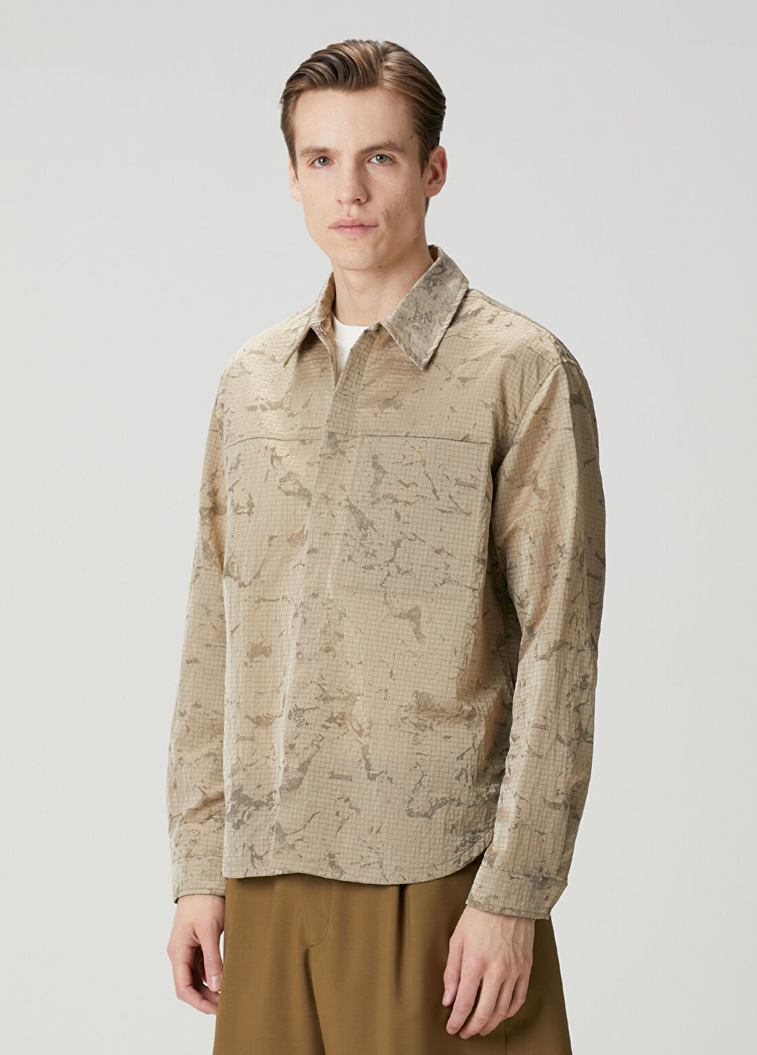 Laminar Relaxed Fit Camel Desenli Gömlek görsel 3