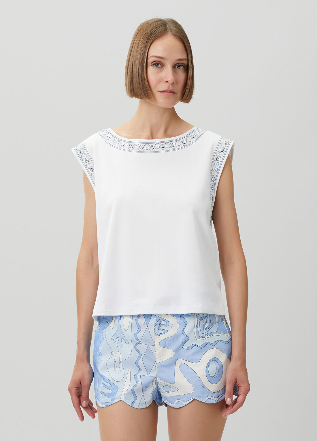 Pucci Beyaz Kuşgözü Detaylı T-shirt