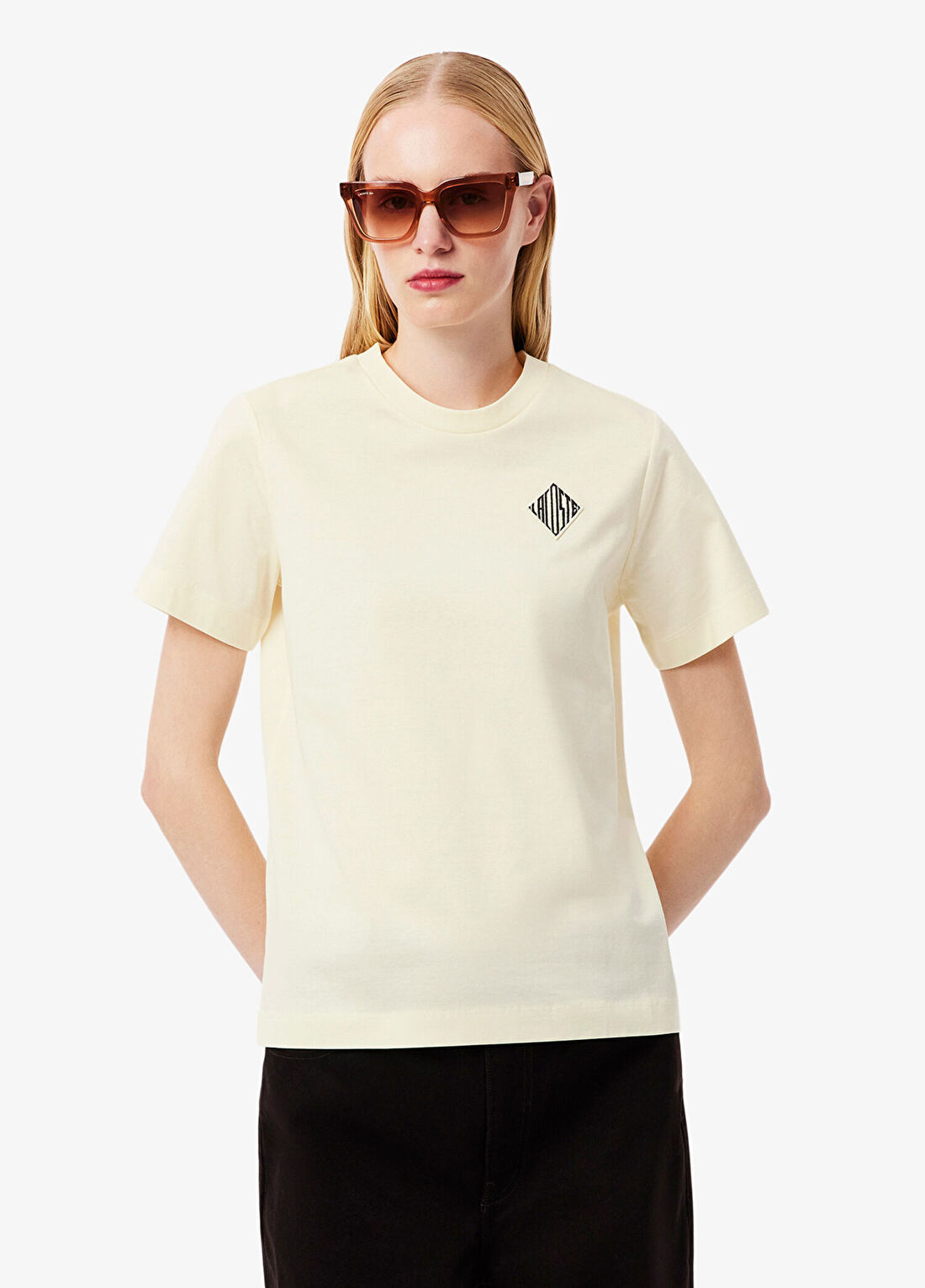 Lacoste Sarı Regular Fit Bisiklet Yaka Kısa Kollu Kadın T-Shirt