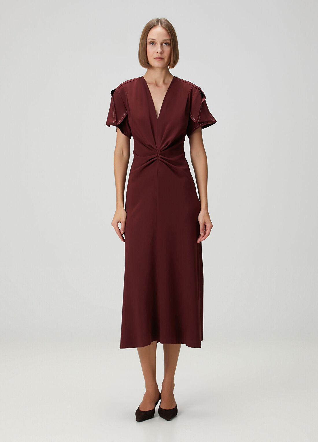 Victoria Beckham Bordo Midi Elbise