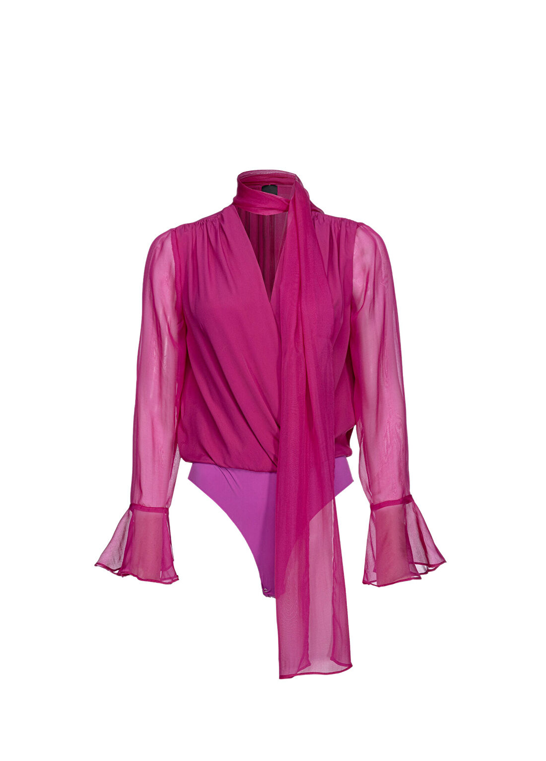 Pinko Particella Pembe Tül Uzun Kollu Kadın Body