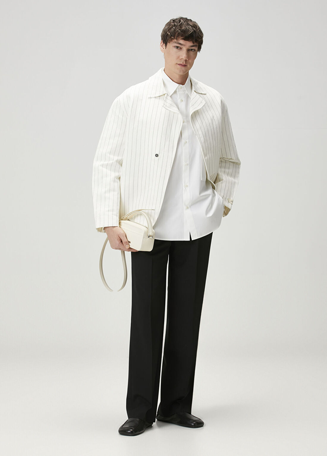 Jacquemus Beyaz Çizgili Keten Ceket görsel 2