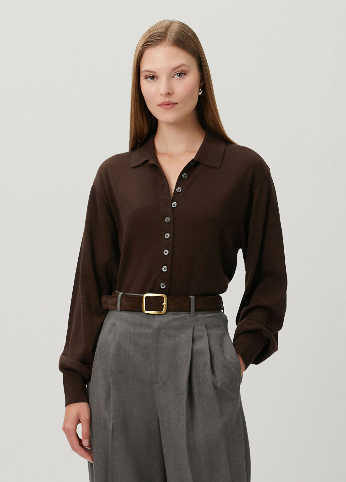 Polo Ralph Lauren Koyu Kahverengi Yün Polo Hırka