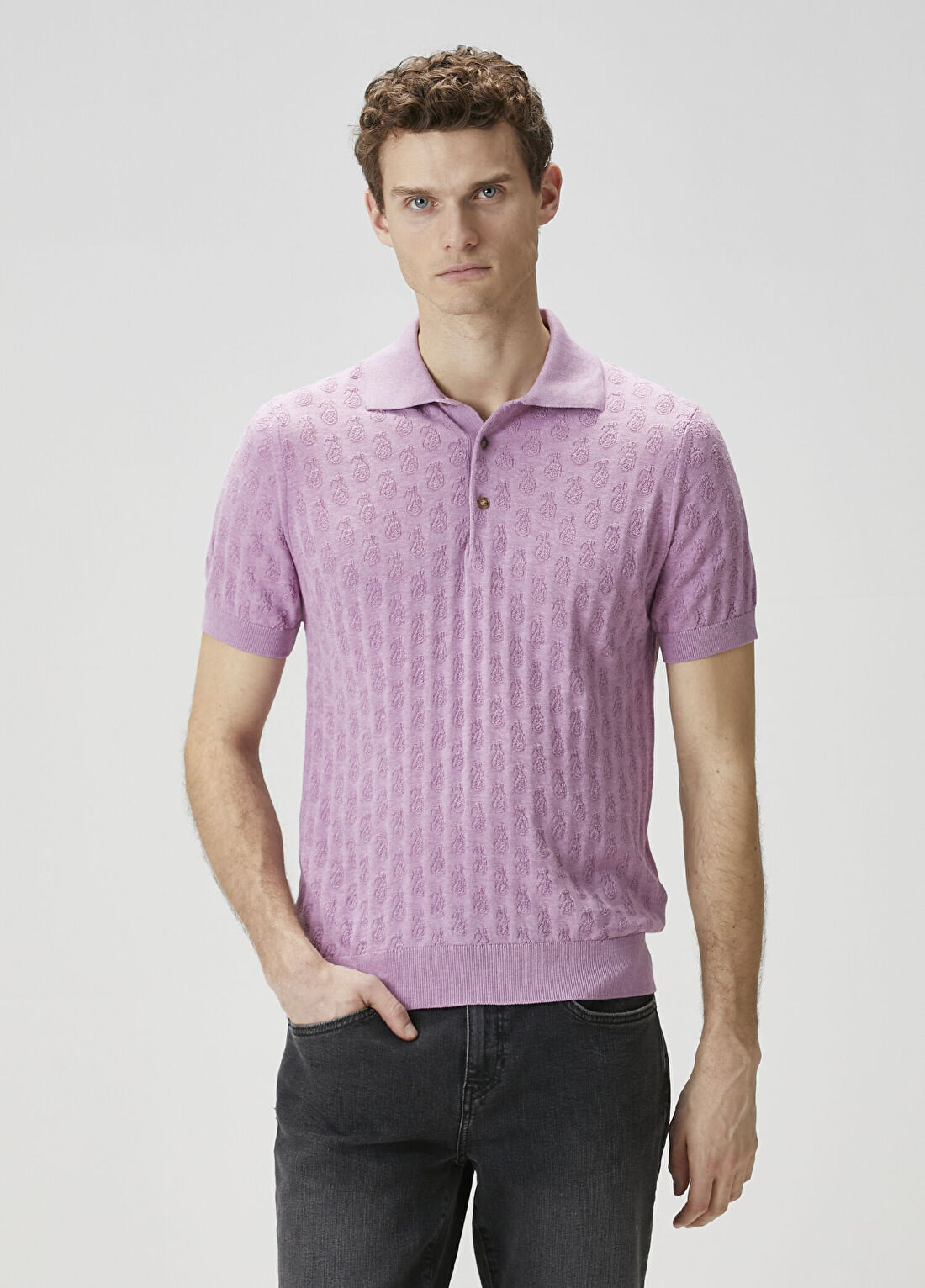 Etro Pembe Polo Yaka Etnik Jakarlı Kısa Kollu Triko