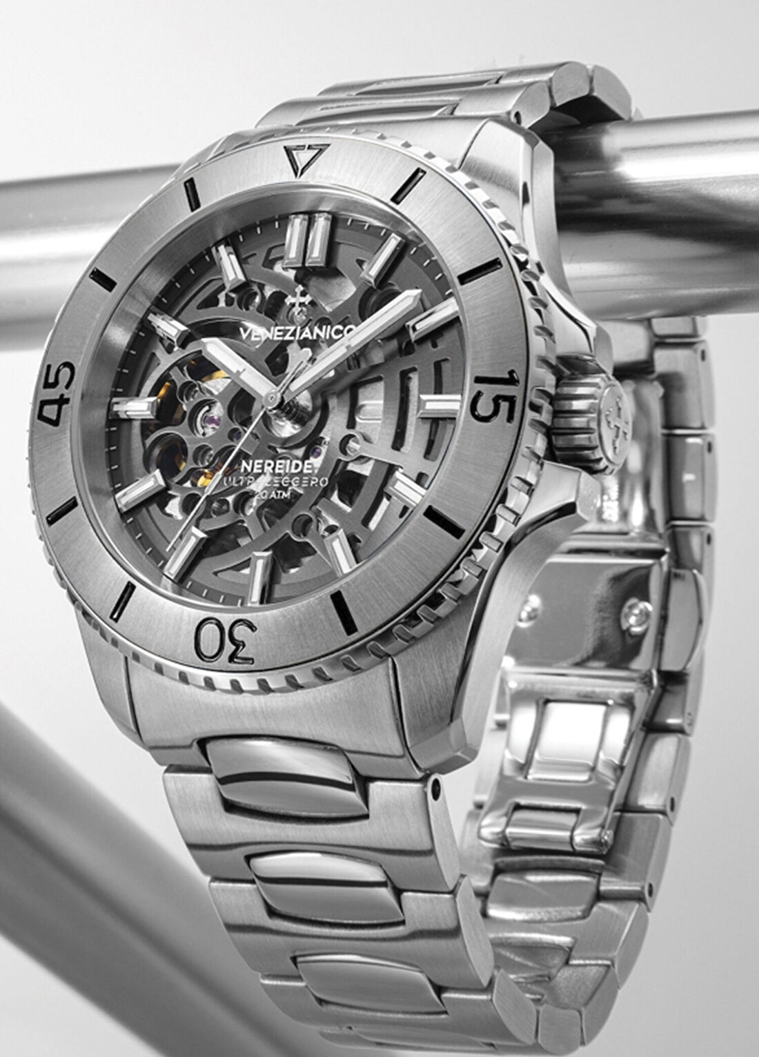 Venezianico 3921508C Nereide Ultraleggero Kurmalı Otomatik Gri Çelik Erkek Kol Saati görsel 3