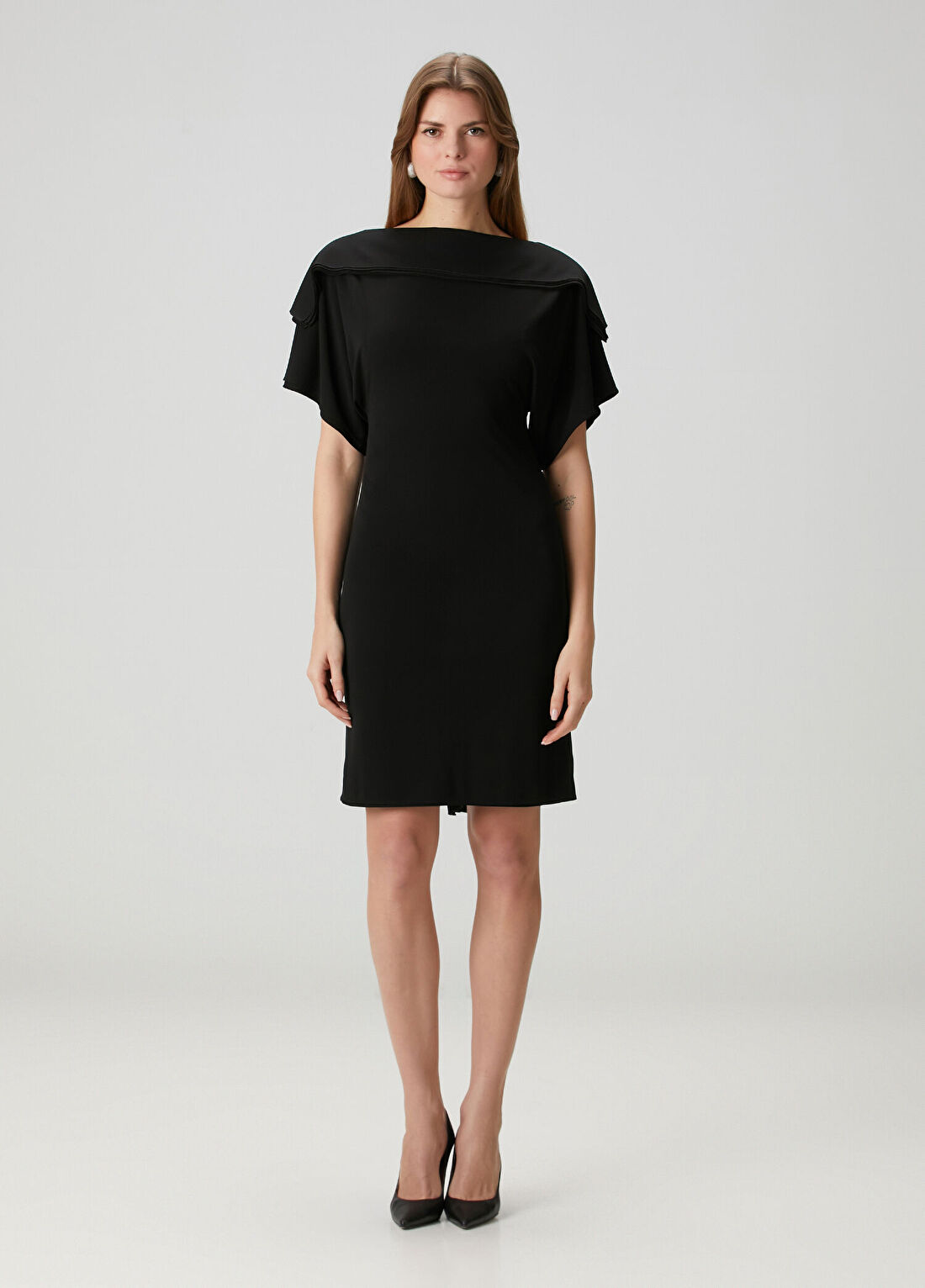 Loewe Slim Fit Siyah Drapeli Mini Elbise