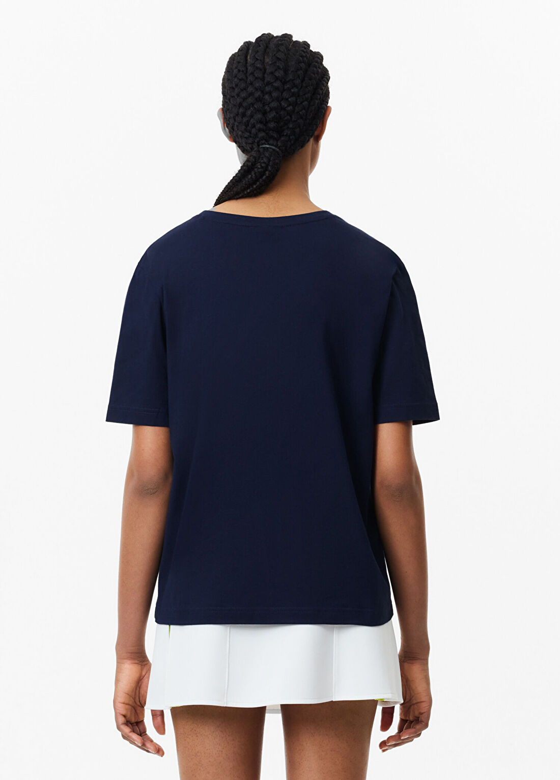 Lacoste Lacivert V Yaka Relaxed Fit Kısa Kollu Kadın T-Shirt görsel 3