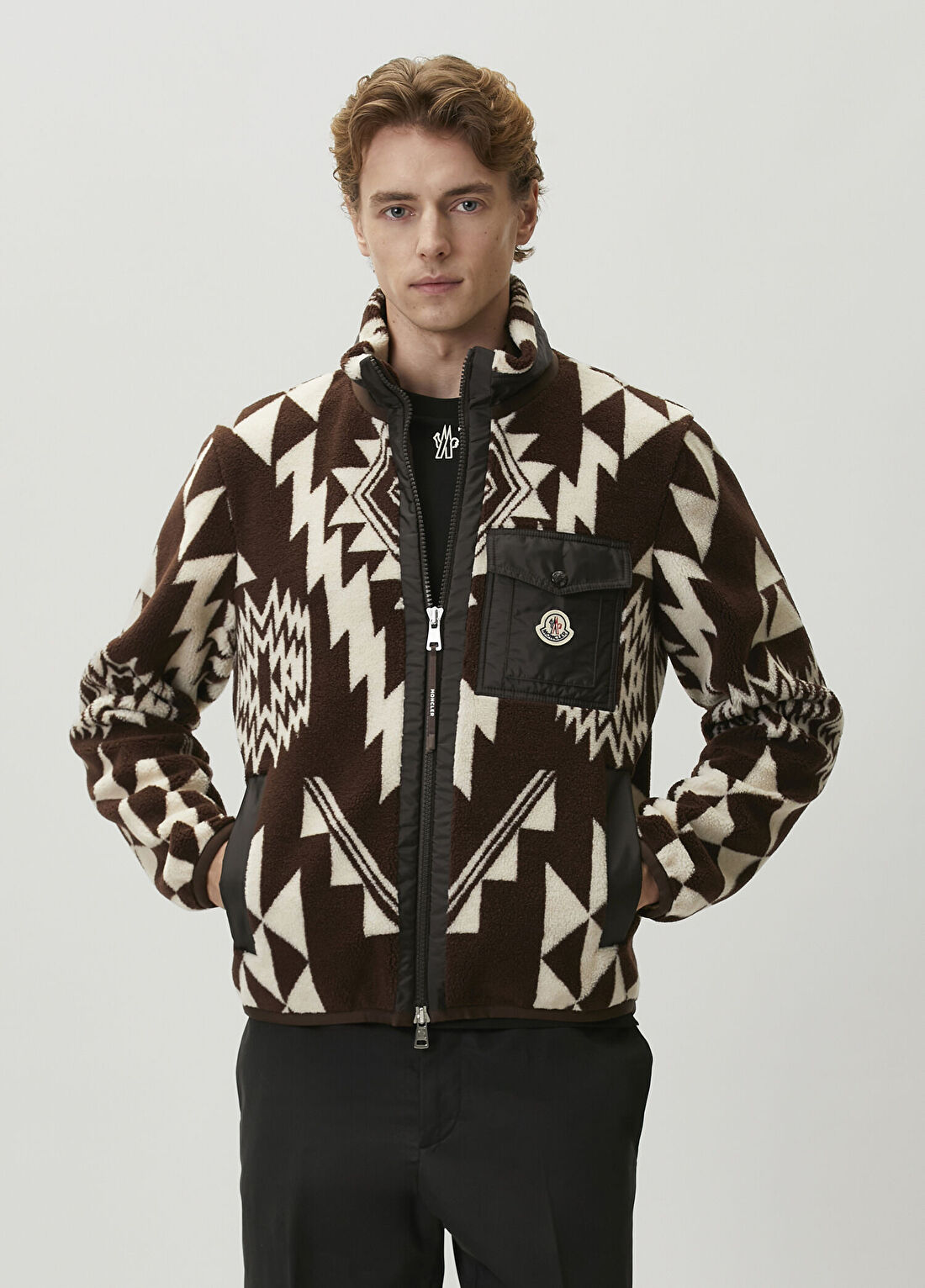 Moncler Kahverengi Etnik Desen Jakarlı Sweatshirt