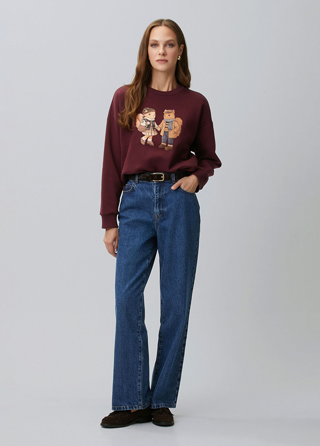 Network Bordo Sincap Figürlü Baskılı Sweatshirt görsel 3