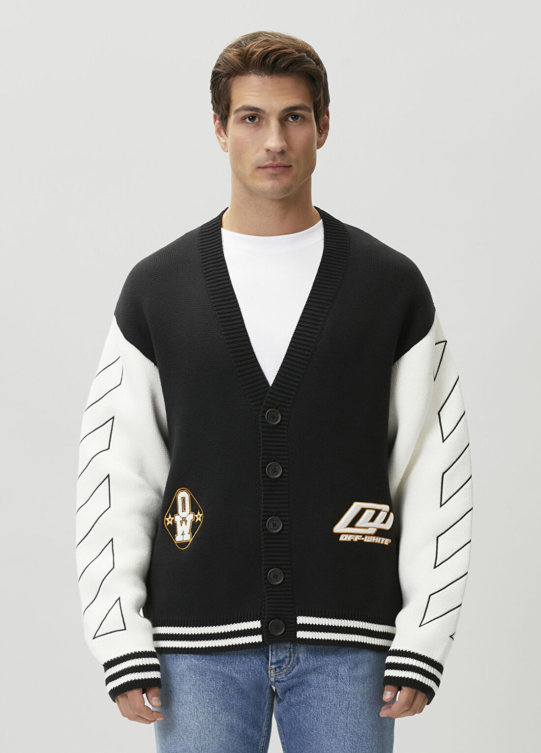 Off-White Siyah Beyaz Triko Hırka
